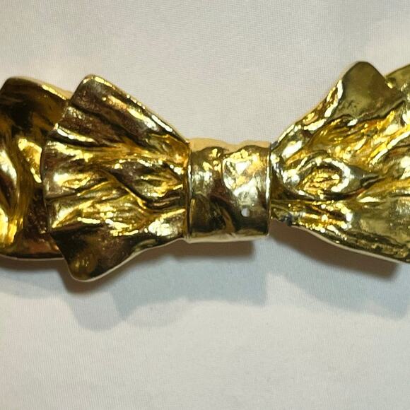 Vintage 1980s Gold Tone Bow Belt Buckle w/ Pink Leather Belt 1986 Statement glam - Picture 2 of 8